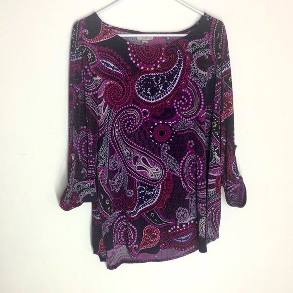 Roz & Ali Tops - Roz & Ali paisley print scoop neck blouse